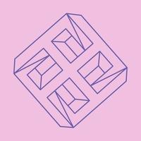 Impossible shapes. Sacred geometry figure. Optical illusion logo. Abstract eternal geometric object. Impossible endless outline. Line art. Optical art. Impossible geometry shape on a pink background. vector