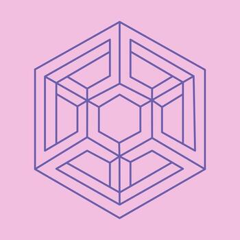 logotipo de ilusión óptica. formas imposibles. figuras de geometría sagrada. objetos geométricos eternos abstractos. imposible forma de contorno sin fin. arte óptico. forma de geometría imposible sobre un fondo rosa. vector
