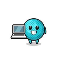 ilustración de mascota de bola puntiaguda con una computadora portátil vector
