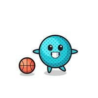 Illustration of spiky ball cartoon is playing basketball vector