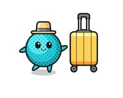 spiky ball cartoon illustration with luggage on vacation vector