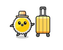 saw blade cartoon illustration with luggage on vacation vector