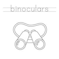 Trace the letters and color binoculars. Handwriting practice for kids. vector