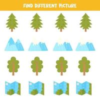 Find picture which is different from others. Worksheet for kids. vector