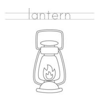 Trace the letters and color lantern. Handwriting practice for kids. vector