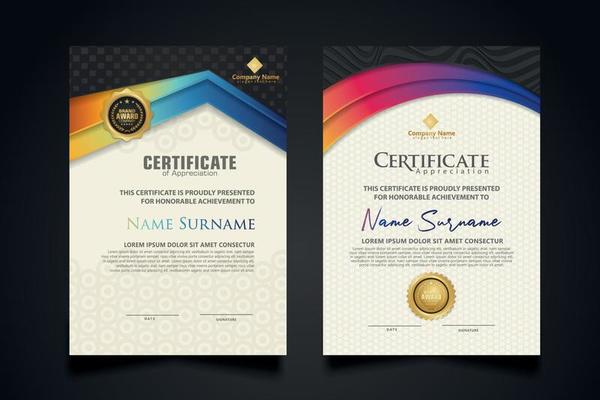 certificate template with Luxury realistic texture pattern and dynamic shapes composition gradient colors,diploma,Vector illustration