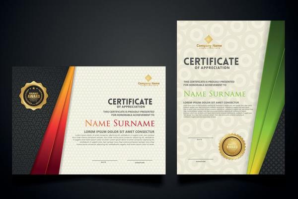 certificate template with Luxury realistic texture pattern and dynamic shapes composition gradient colors,diploma,Vector illustration
