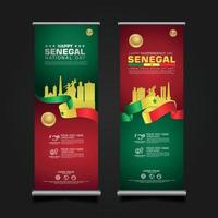 establecer roll up banner promociones senegal feliz día de la república plantilla de fondo vector