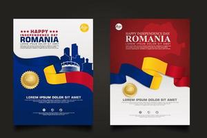 establecer cartel promociones rumania feliz día de la independencia plantilla de fondo vector