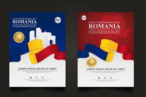 establecer cartel promociones rumania feliz día de la independencia plantilla de fondo vector