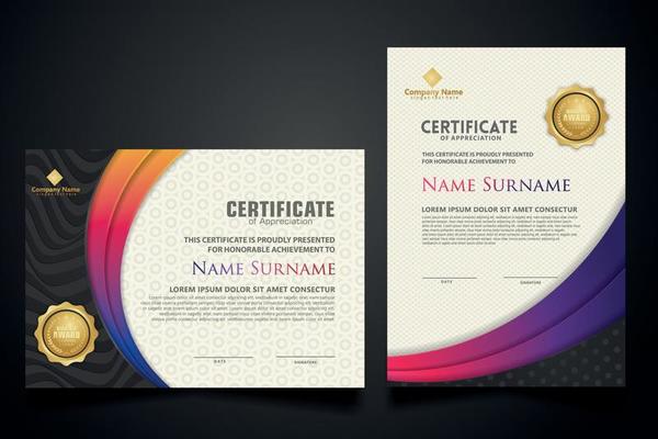 certificate template with Luxury realistic texture pattern and dynamic shapes composition gradient colors,diploma,Vector illustration