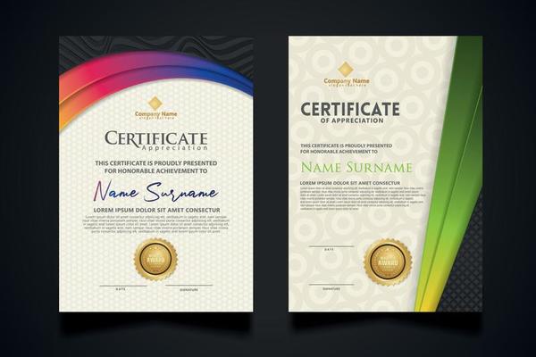 certificate template with Luxury realistic texture pattern and dynamic shapes composition gradient colors,diploma,Vector illustration