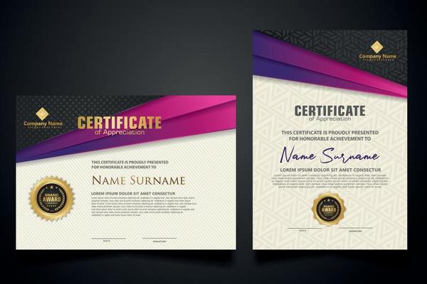 certificate template with Luxury realistic texture pattern and dynamic shapes composition gradient colors,diploma,Vector illustration