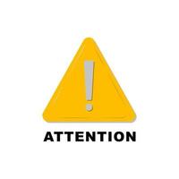 Realistic yellow triangle warning sign vector illustration. Attention yellow sign with 3d style on white background