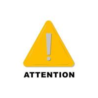 Realistic yellow triangle warning sign vector illustration. Attention yellow sign with 3d style on white background