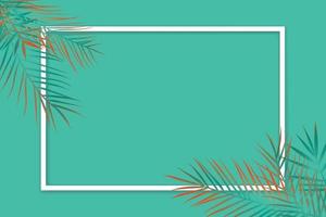 Palm leaves white frame tropical background vector