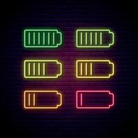 Set of battery neon sign. vector