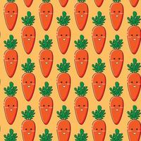 Vector seamless vegetable pattern with cute carrots on a bright orange background