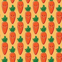 Vector seamless vegetable pattern with cute carrots on a bright orange background