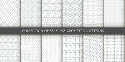 Set of 12 vector seamless patterns. Geometrical gold patterns on a white background