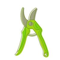 Green pruning shears for gardening in the cartoon style. vector