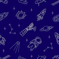 Seamless pattern with cosmic objects and elements on a blue background. vector