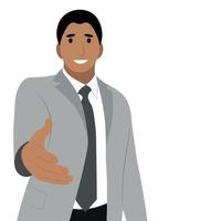 Portrait of a indian guy in a business suit who extends his hand, flat vector, isolate on a white background, helping hand vector