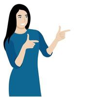 Portrait of a girl pointing out important information, flat vector, isolate on white background vector