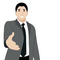 Portrait of a guy in a business suit who extends his hand, flat vector, isolate on a white background, helping hand vector