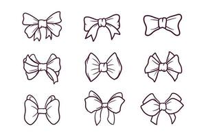 set of hand drawn bows with ribbon illustration vector