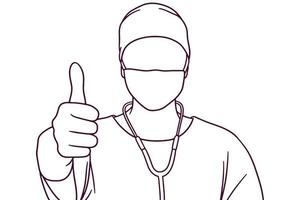 hand drawn male doctor giving thumbs up illustration vector