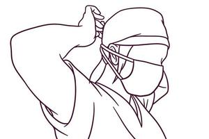 enfermera dibujada a mano con una ilustración de máscara médica vector