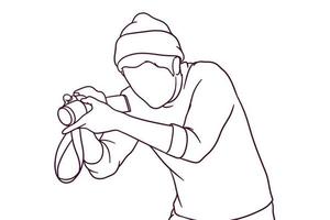 hand drawn male photographers taking photos illustration vector