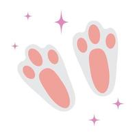 Bunny paw prints on white background. Isolated paw prints with pink sparks. vector