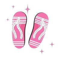 Pink flip flops with sparks isolated on a white background. Slippers with stripes. Summer item. Vector illustration.