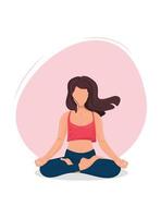 mujer meditando. ilustración conceptual para yoga, meditación, relajación, recreación, atención médica. ilustración sin rostro con una mujer. ilustración plana vectorial. vector