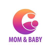 silhouette of the mother and baby in a circle that resembles a crescent moon, for a company logo or symbol vector