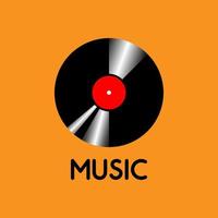 gráfico vectorial ilustrativo de un disco fonográfico con música en la parte inferior con un fondo naranja, para el logotipo o símbolo de una empresa vector