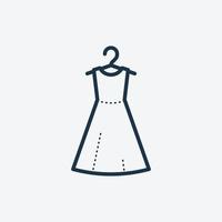 vestido en el icono de la línea de suspensión. símbolo de probador, compras o lavandería. vector