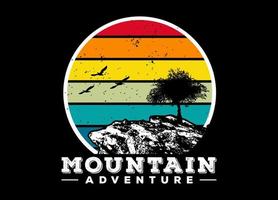 T-shirt mountain adventure. Outdoor adventure badge logo print for t-shirts. Mountain illustration vector graphic, vintage, retro style. Adventure shirt vector.