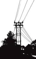 electric pole silhouette. high voltage power lines in countryside forest nature, vector illustration.