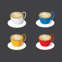 Multi colored cappuccino coffee mugs on black background vector