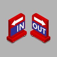 In out red colour sign on gray background vector