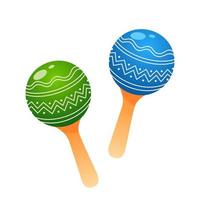 Vector illustration of blue and green maracas in cartoon style, Isolated on a white background.