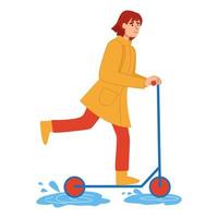 Woman riding a modern electric scooter. Eco-friendly alternative transport, friendly to the environment. The concept of outdoor activities. Vector illustration of a girl in a flat style.