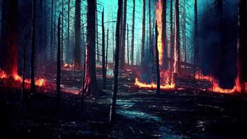 el incendio forestal con un árbol caído se quema hasta el suelo