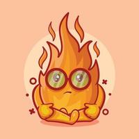 cute fire flame character mascot with sad expression isolated cartoon in flat style design vector