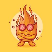 funny fire flame character mascot with cool gesture isolated cartoon in flat style design