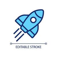 Rocket pixel perfect RGB color icon. Launch spacecraft into cosmos. Space shuttle. Start up. Isolated vector illustration. Simple filled line drawing. Editable stroke.