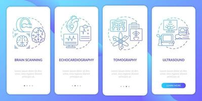 Diagnostic imaging blue gradient onboarding mobile app screen. Medical walkthrough 4 steps graphic instructions pages with linear concepts. UI, UX, GUI template. vector